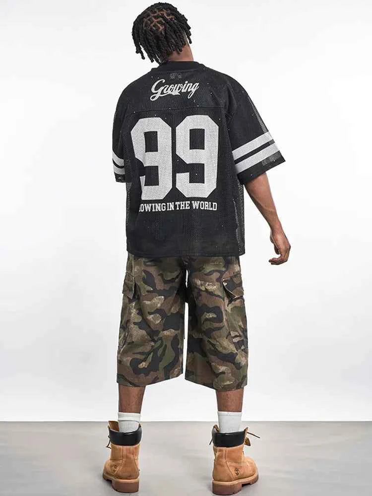 Trendy Y2K Mesh Sequin Graphic Printed Sport T-Shirt