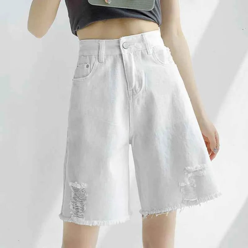 Korean White Stylish Tassels Denim Shorts