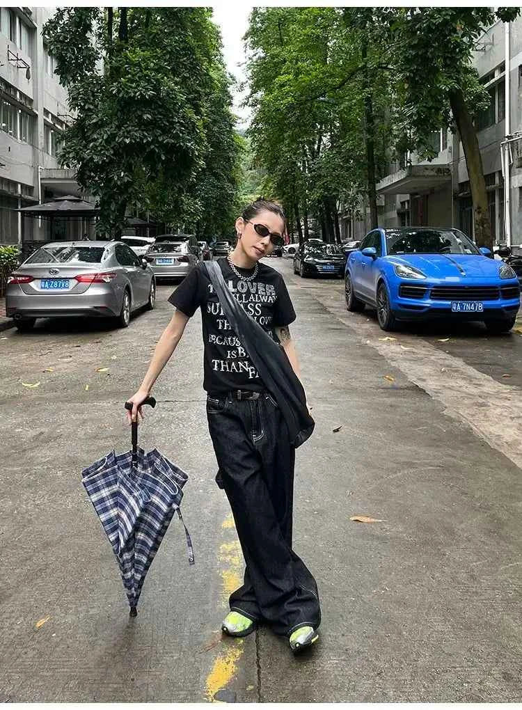 Retro Black Vintage Embroidery Oversized Baggy Jeans