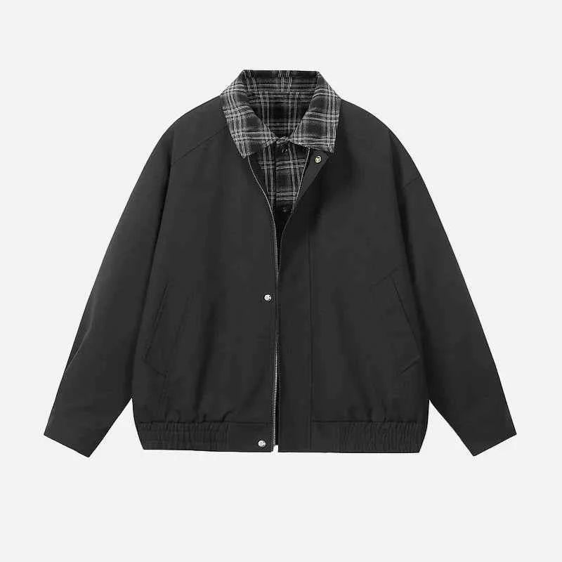 Streetwear Color Blocked Lapel Multiple Pockets Jacket