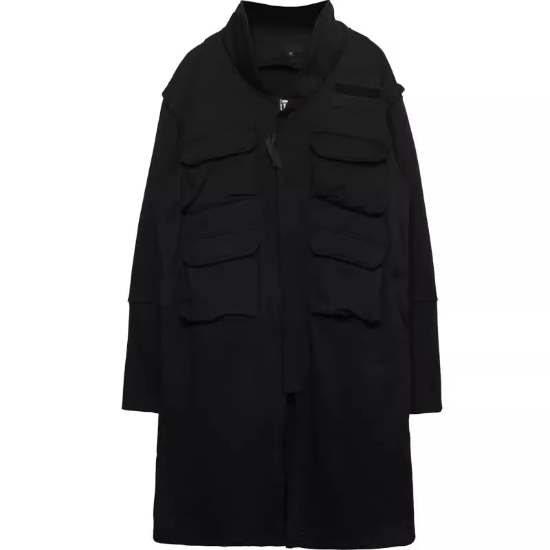 Blackish Gothic Long Trench Multi Pocket Coat