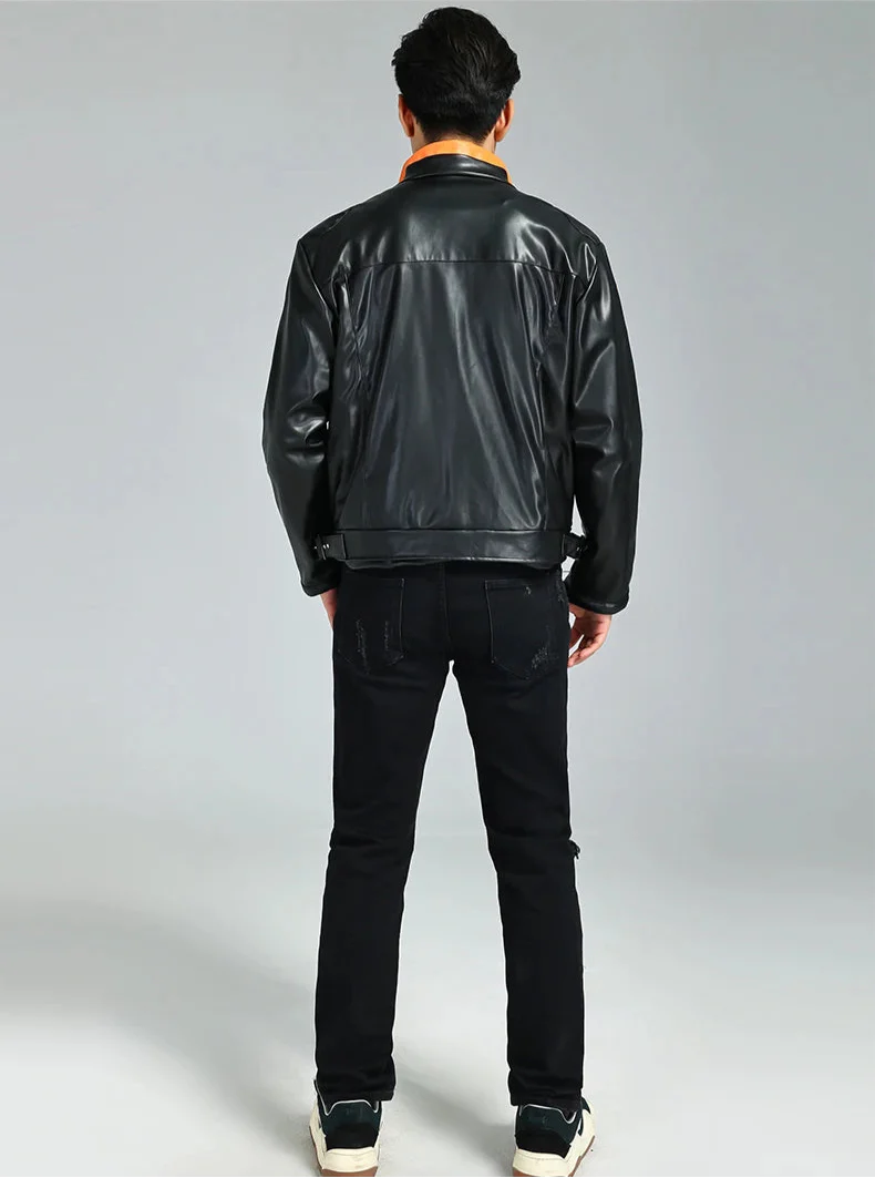 Men Luxury Handsome Patchwork Leather Jacket - Luxuryurbanwear