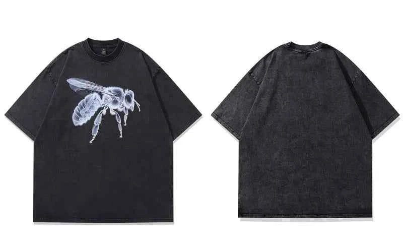 Oversized Vintage Black Washed Bee Microscope T-Shirt