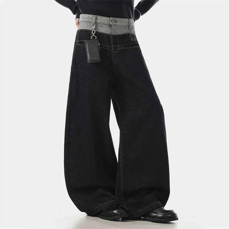 Black Distressed Patchwork Loose Fit Jeans