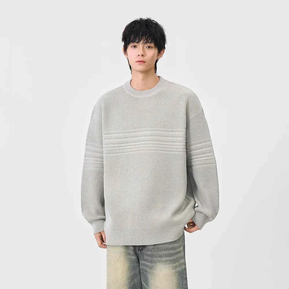 Cozy Textured Striped Crew Neck Sweater