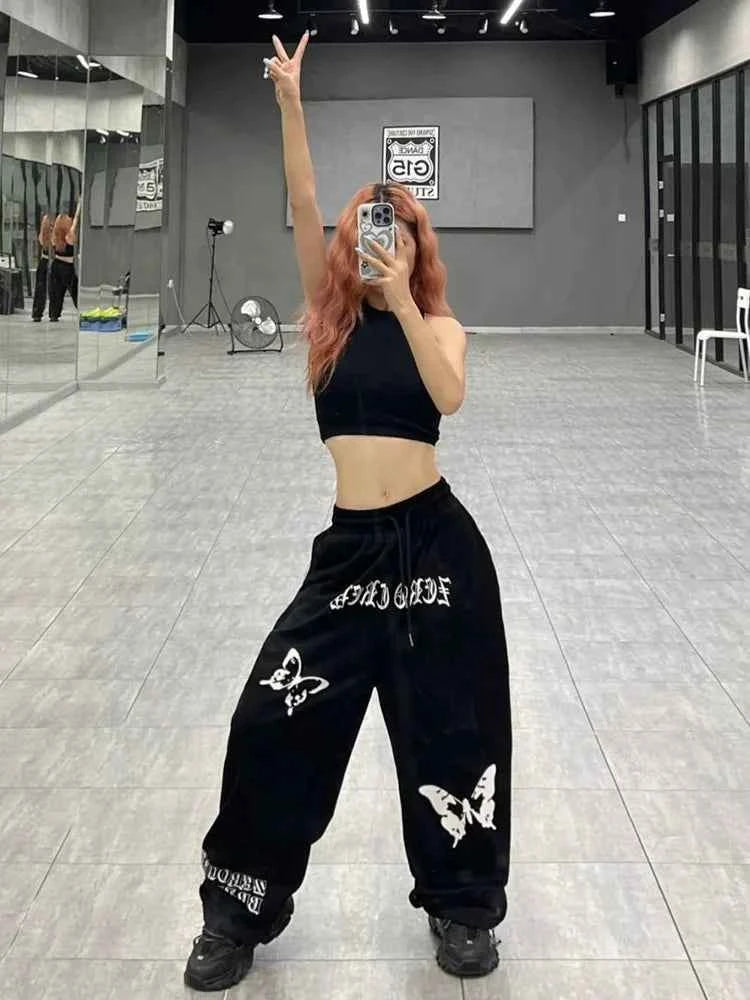 Pink Y2K Bufferfly Pattern Wide Leg Sweatpants