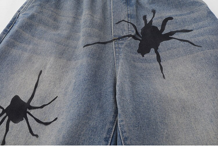 Tarantula Spider Graphic Denim Shorts