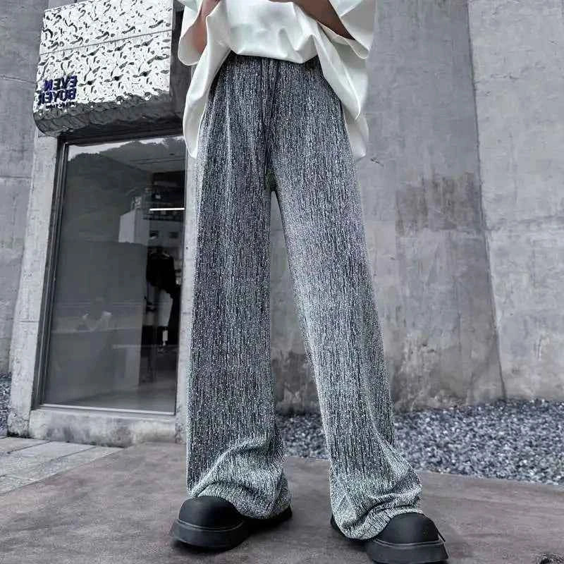 Textured Elegant Drawstring Waist Casual Pants