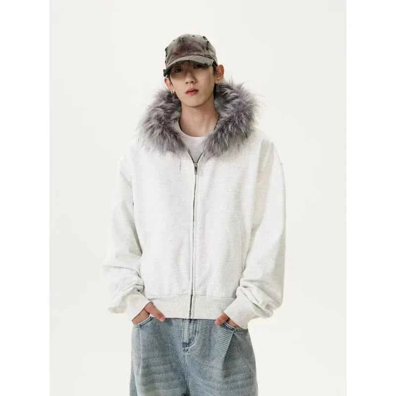 Autumn Japanese Edge Fur Collar Hoodied Sweatshirt