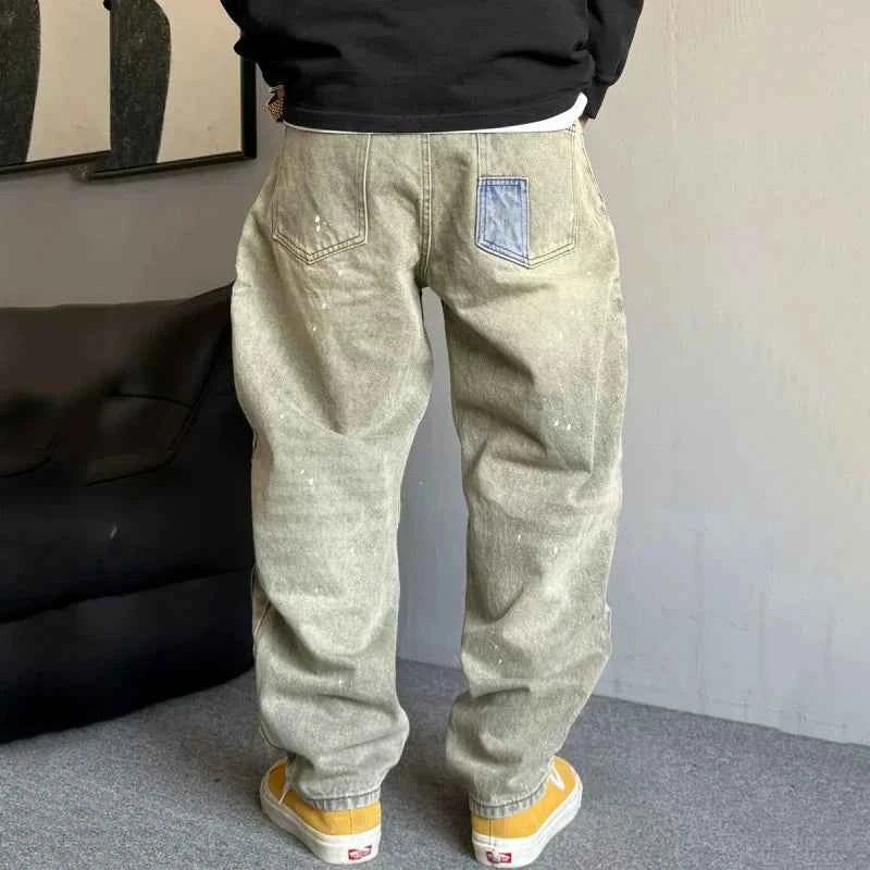 Distressed Stretch Comfort Straight Spliced Casual Jeans