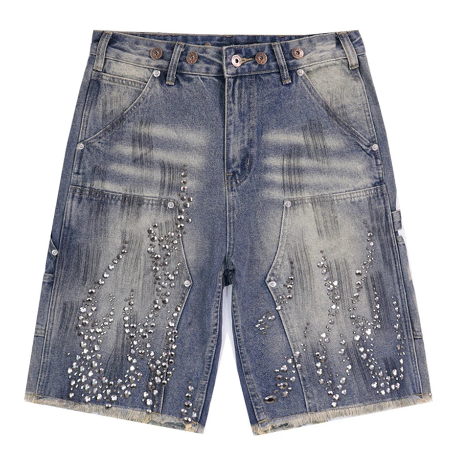 Streetwear Rhinestone Graphic Jeans Shorts