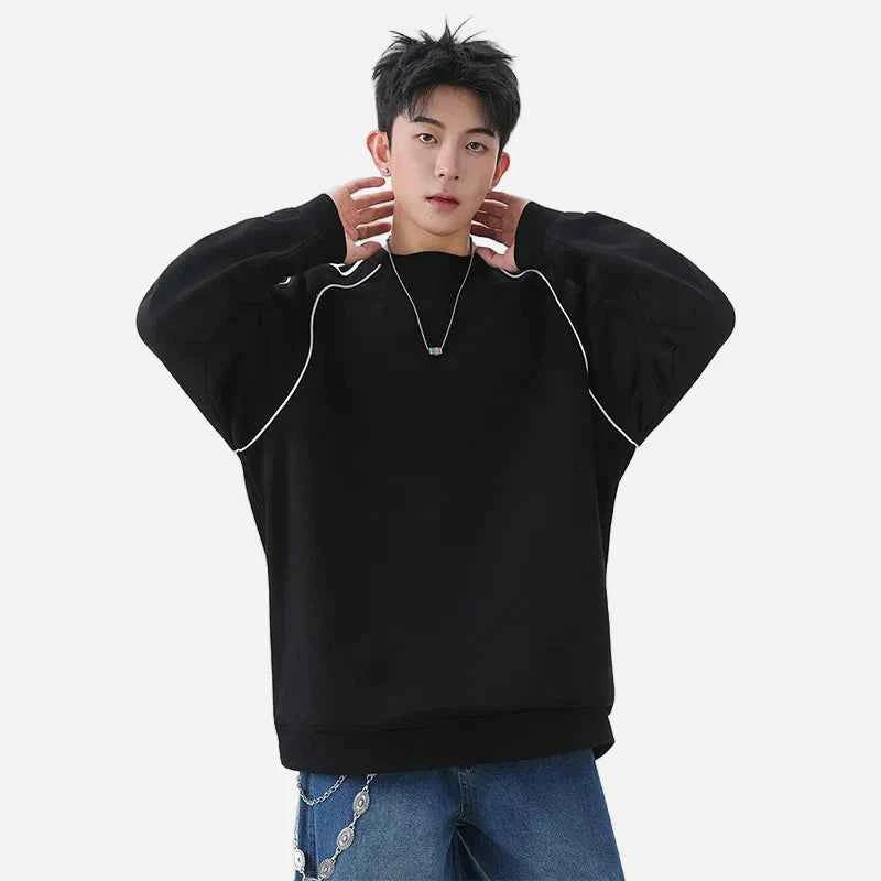 Streetwear Striped Sleeve Round Neck Sweatshirt