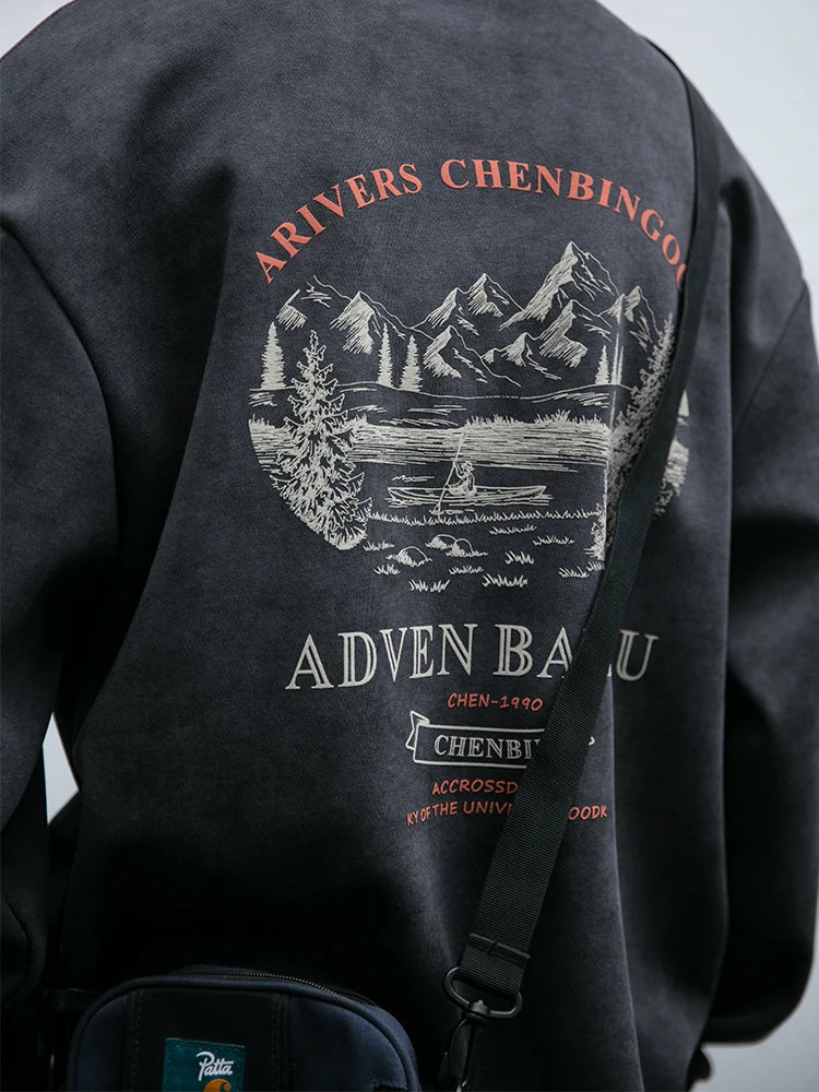 Gray Color Mountain Valley Design Sweater
