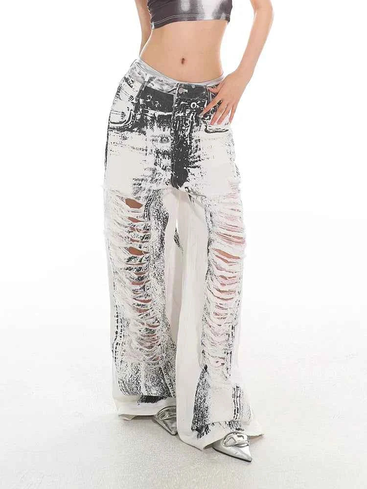 White Ripped Baggy Denim Jeans