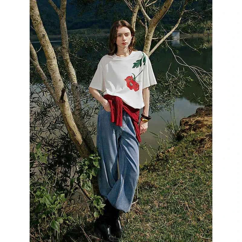 Versatile Lyocell Velvet Printed T-Shirt