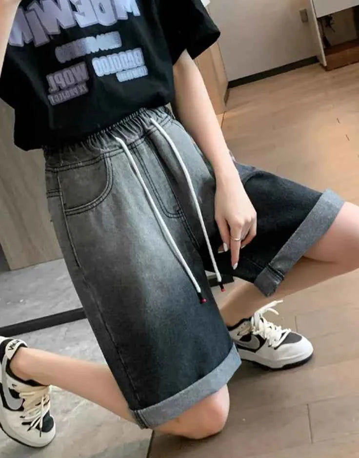 Summer Essential High Waist Black Denim Short