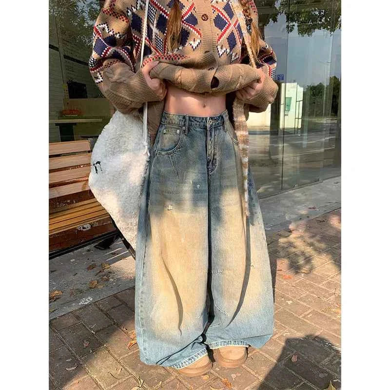 Y2K Streetwear Blue 2000s Style Oversized Hip Hop Jeans