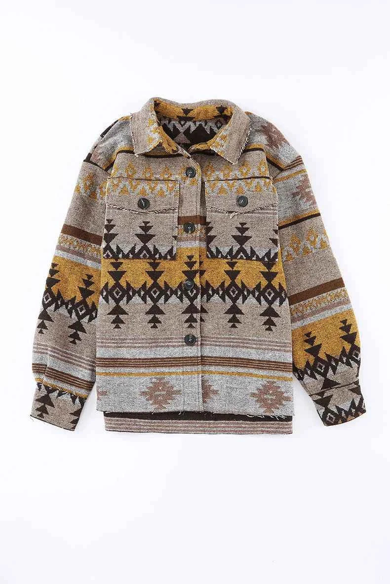Brown Aztec Print Western Bomber Jacket
