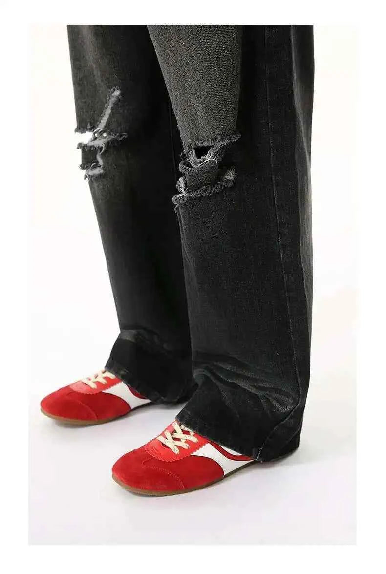 High Quality Wornout Burr Straight Jeans