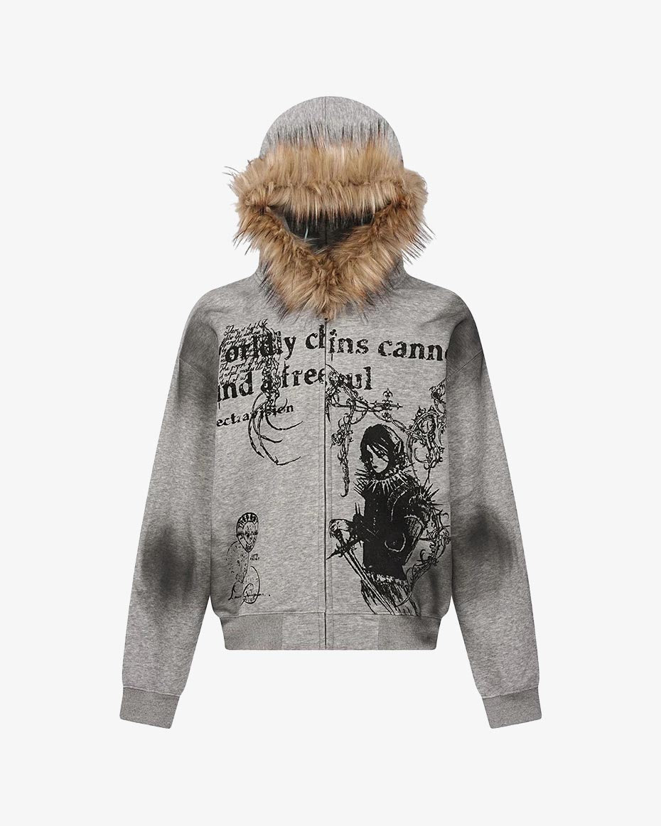 Sinful Zip Up Fur Hooded Jacket
