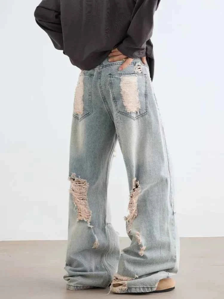 Gothic Blue Vintage Ripped Baggy Jeans