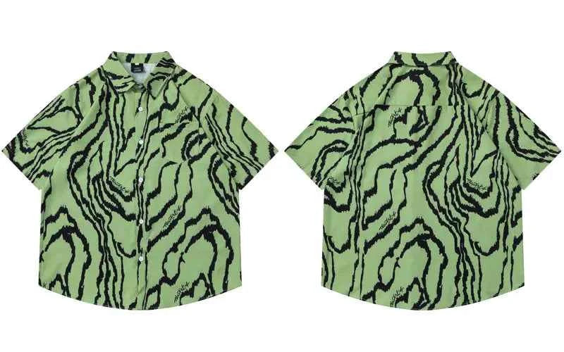 Irregular Stripes Graphic Printed Short Sleeve Shirt