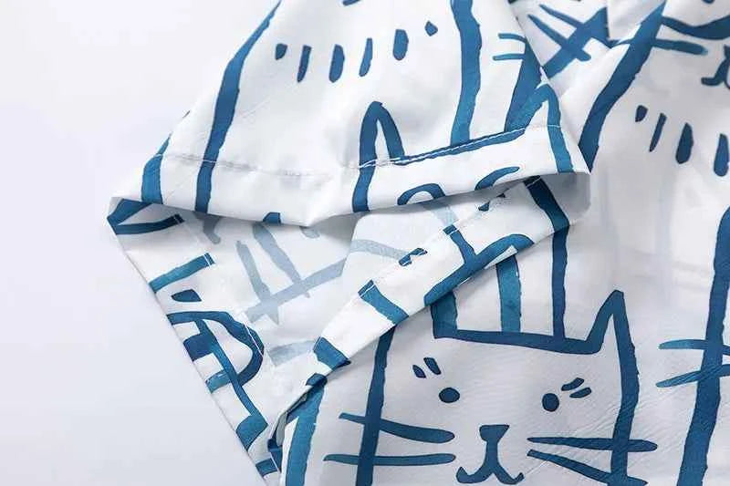 Funny Cartoon Cats Graphic Print Oversize Shirt