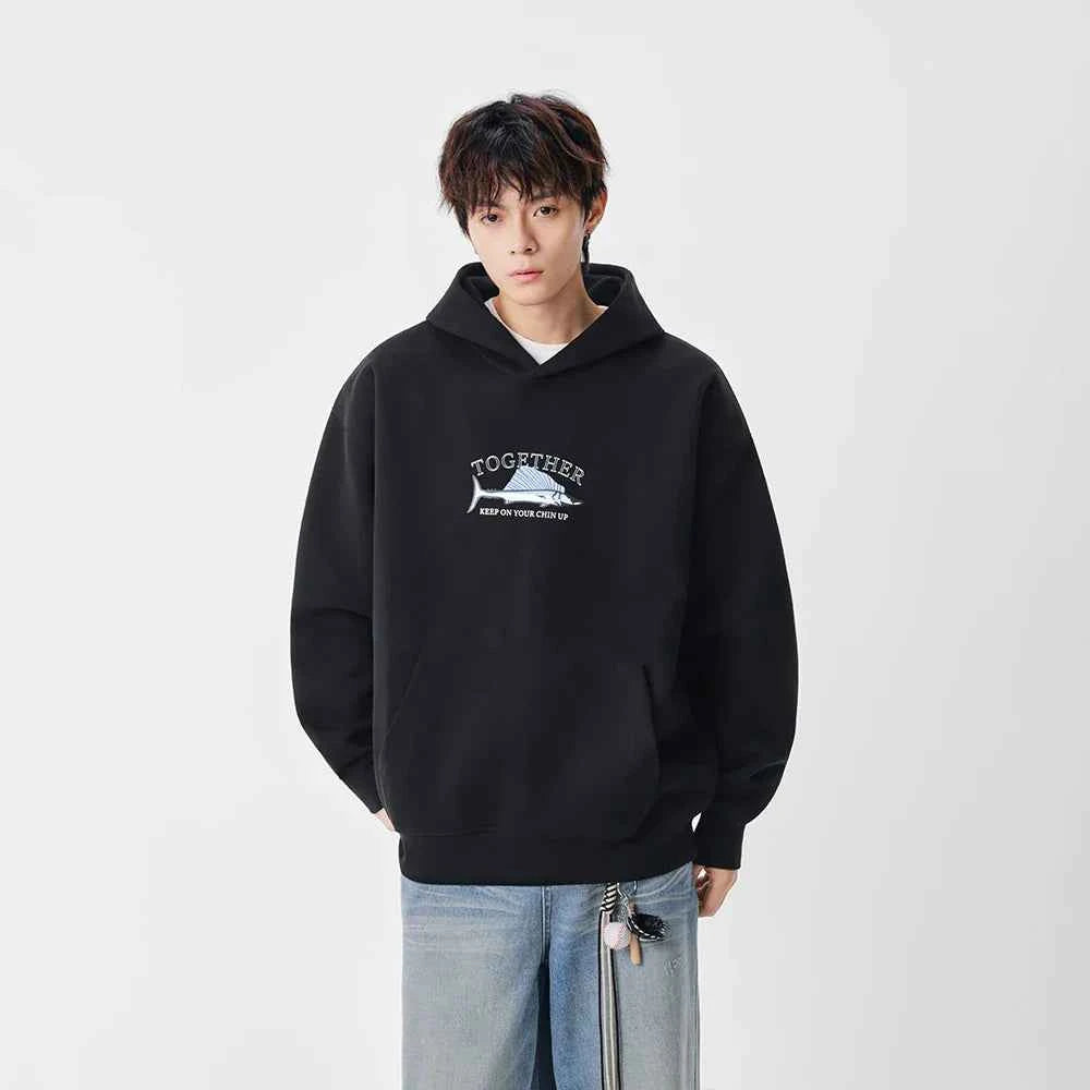 Streetwear Swordfish Print Casual Hoodie