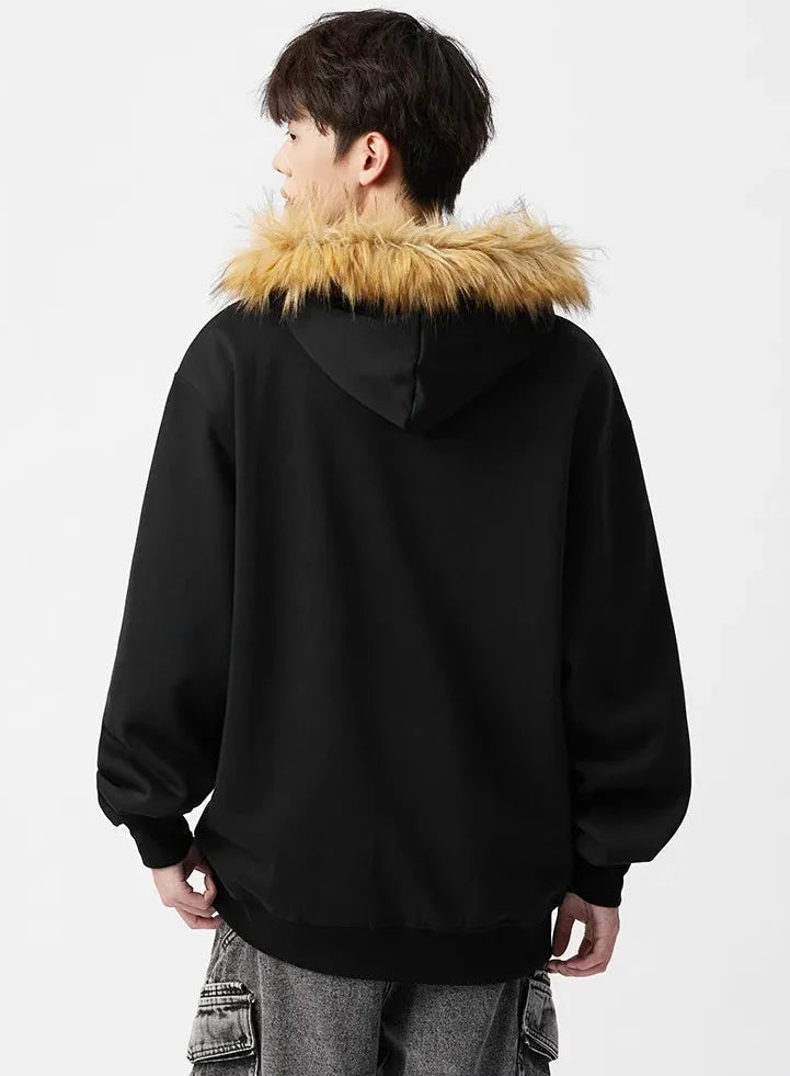 American Heavyweight Fleece Lined Fur Hoodie - Luxuryurbanwear