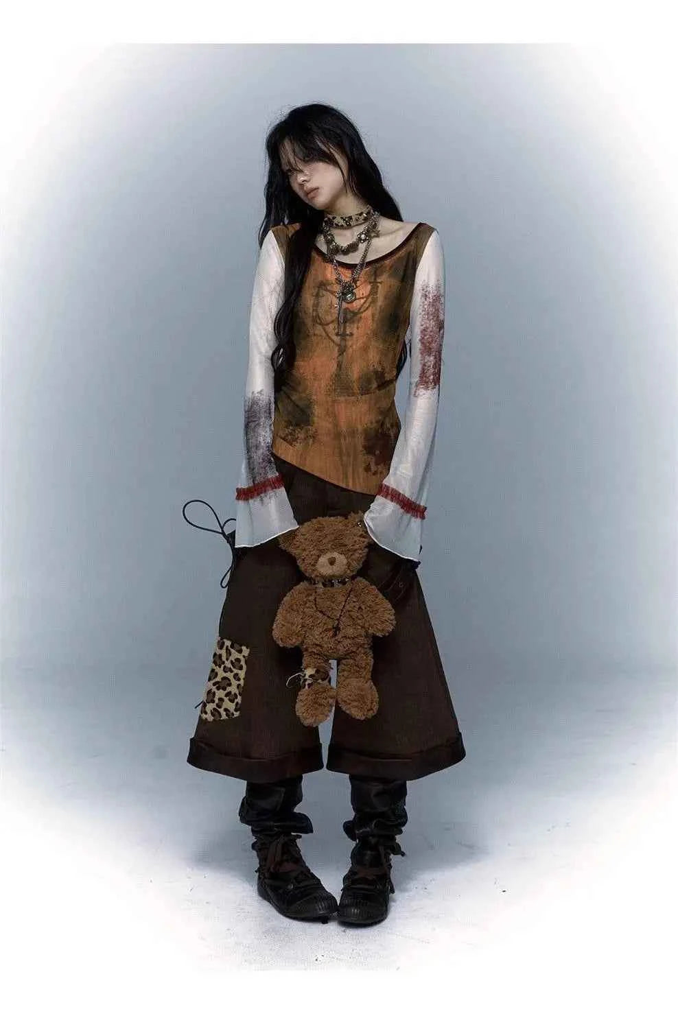 Gothic Patchwork Mesh Long Sleeve T-Shirt
