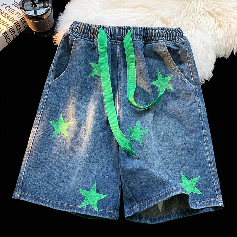 Five-point Star Patchwork Elastic Waist Shorts