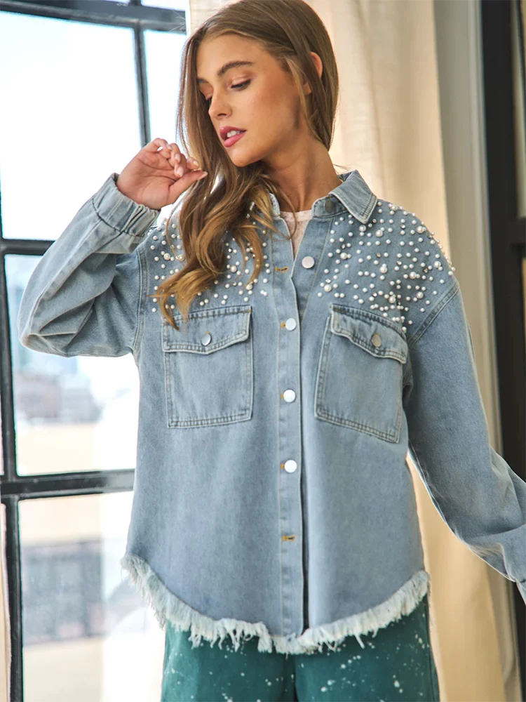 Retro Beaded Denim Jacket - Luxuryurbanwear