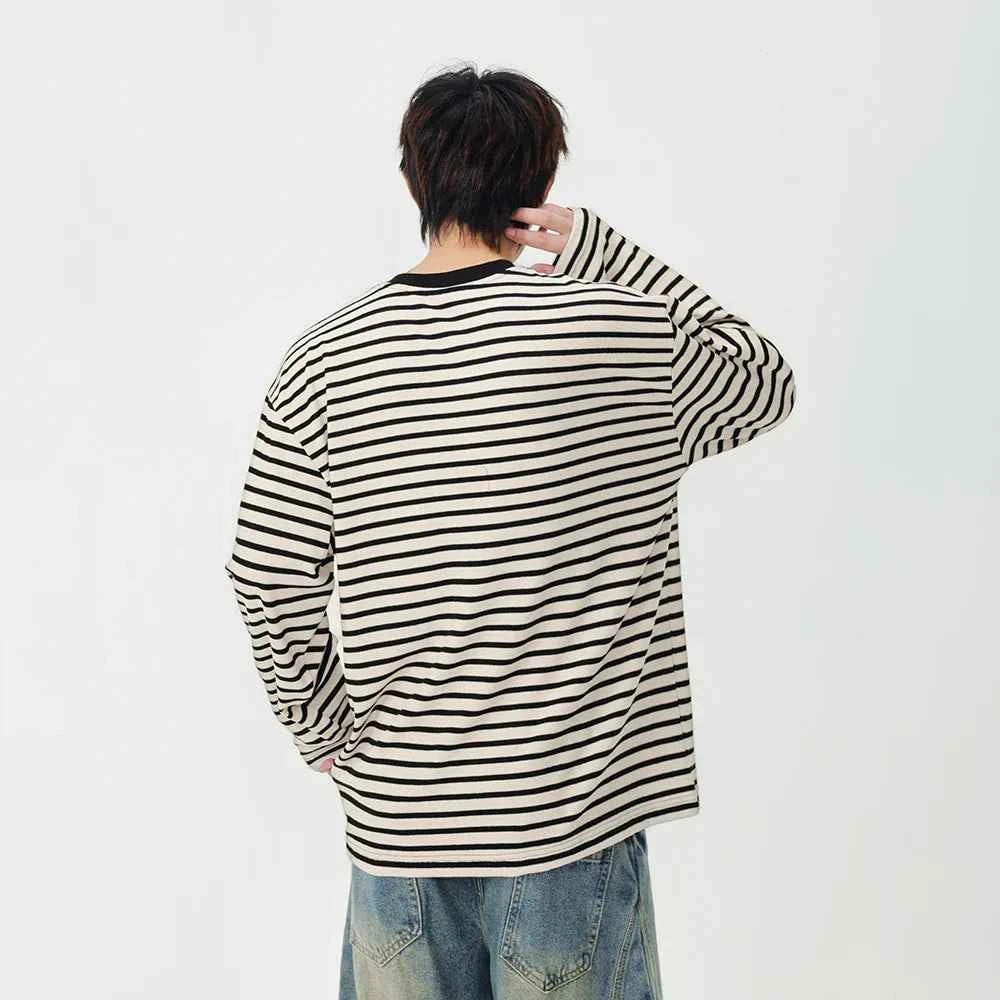 Striped Notch Neck Casual Long Sleeve T-Shirt