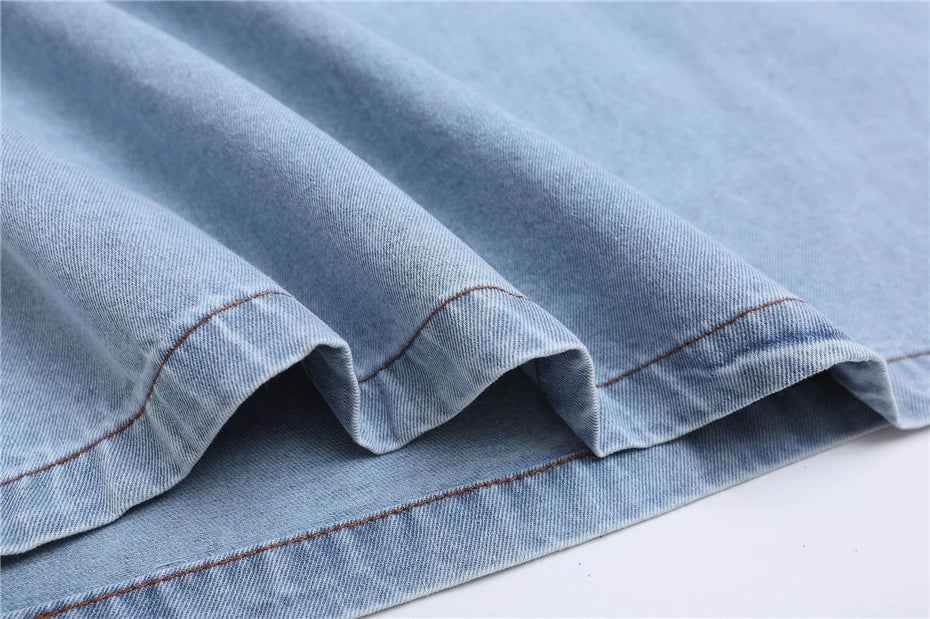 Summer Streetwear Embroidered Patch Denim T-Shirt