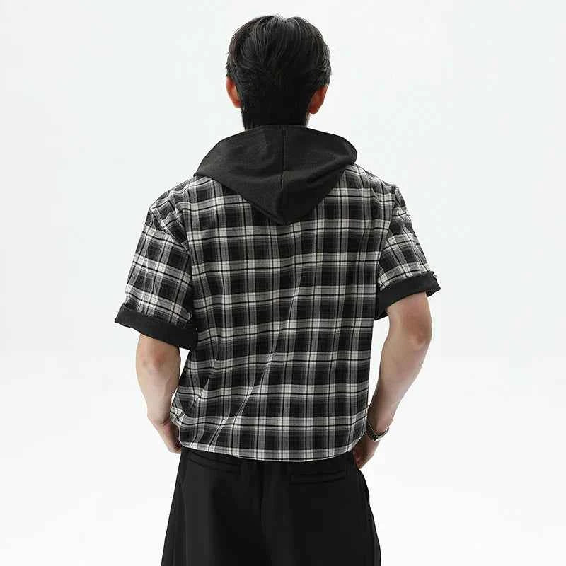 Effortless Plaid Button-Up Hooded T-Shirt