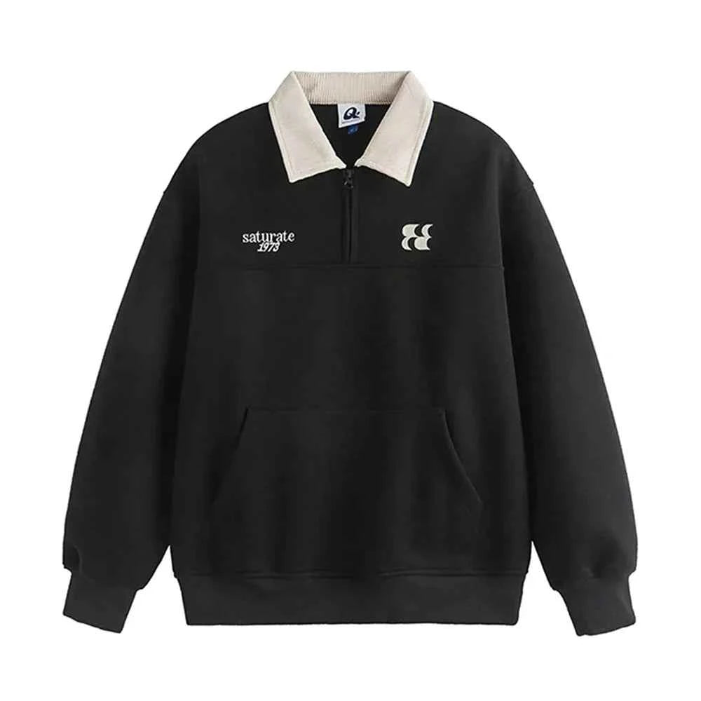 Velvet Embroidered Turn-Down Collar Sweatshirt
