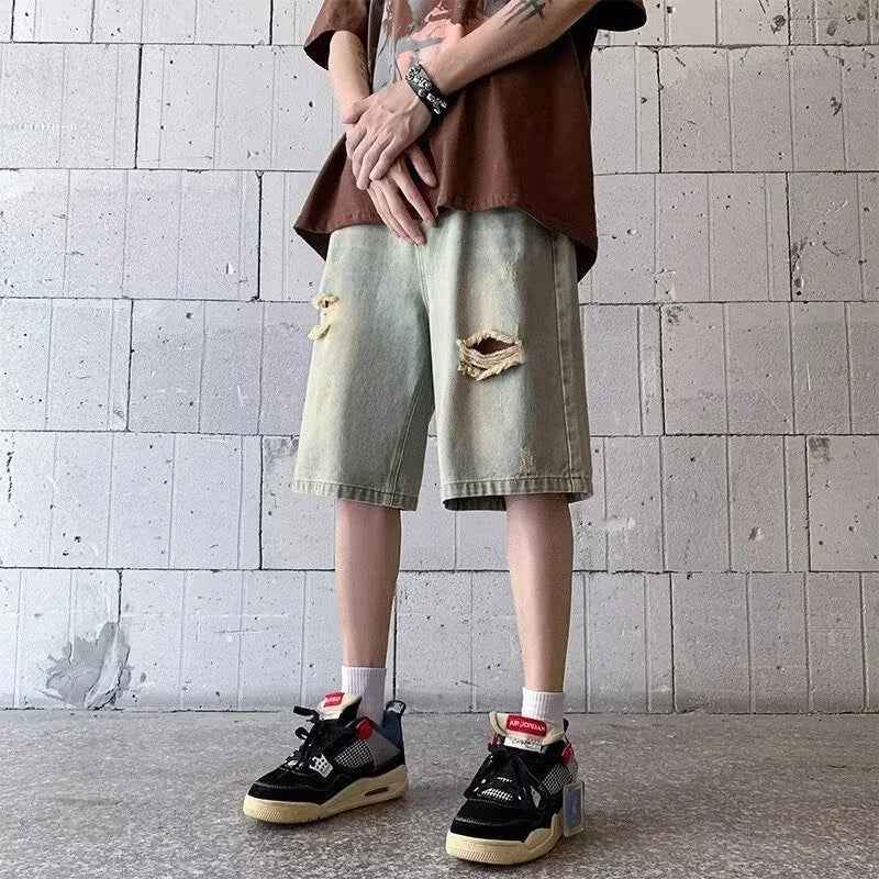 Men's Vintage Distressed Drawstring Denim Short