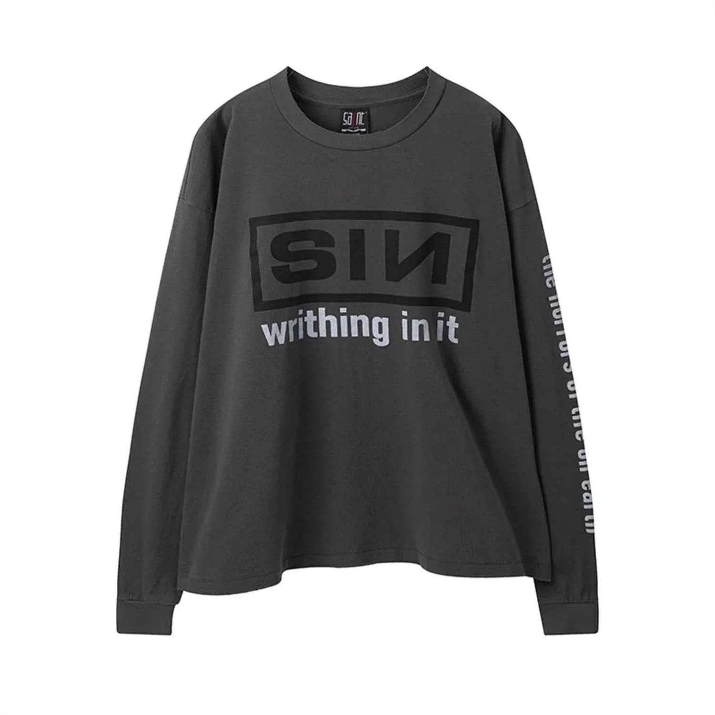 Retro Vintage Sin Print Distressed Long Sleeve T-Shirt