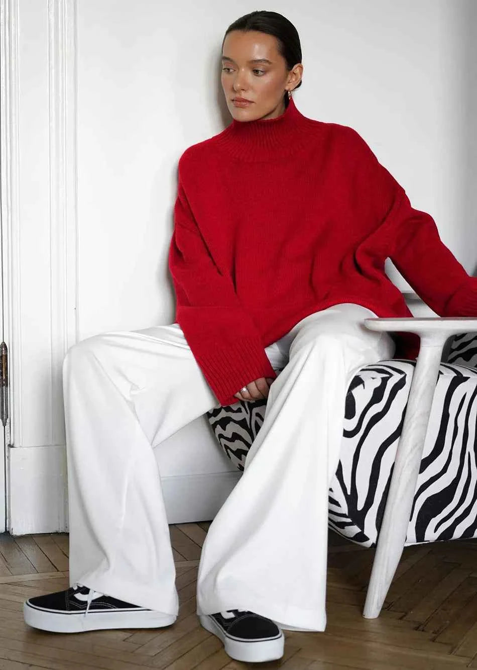 Flattering Oversized High Collar Knitted Sweater