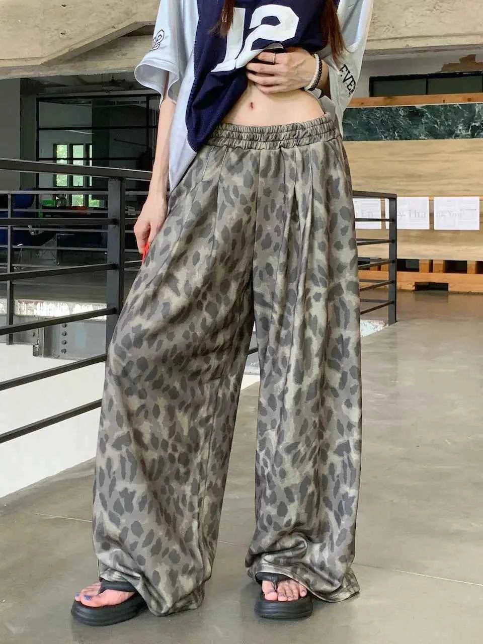 Chic Leopard Print Retro Wide Leg Pants