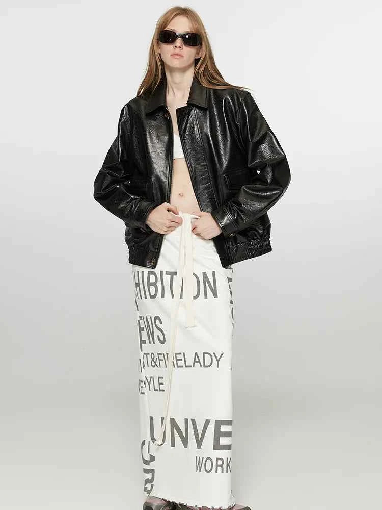Women Brown Distressed PU Leather Jacket