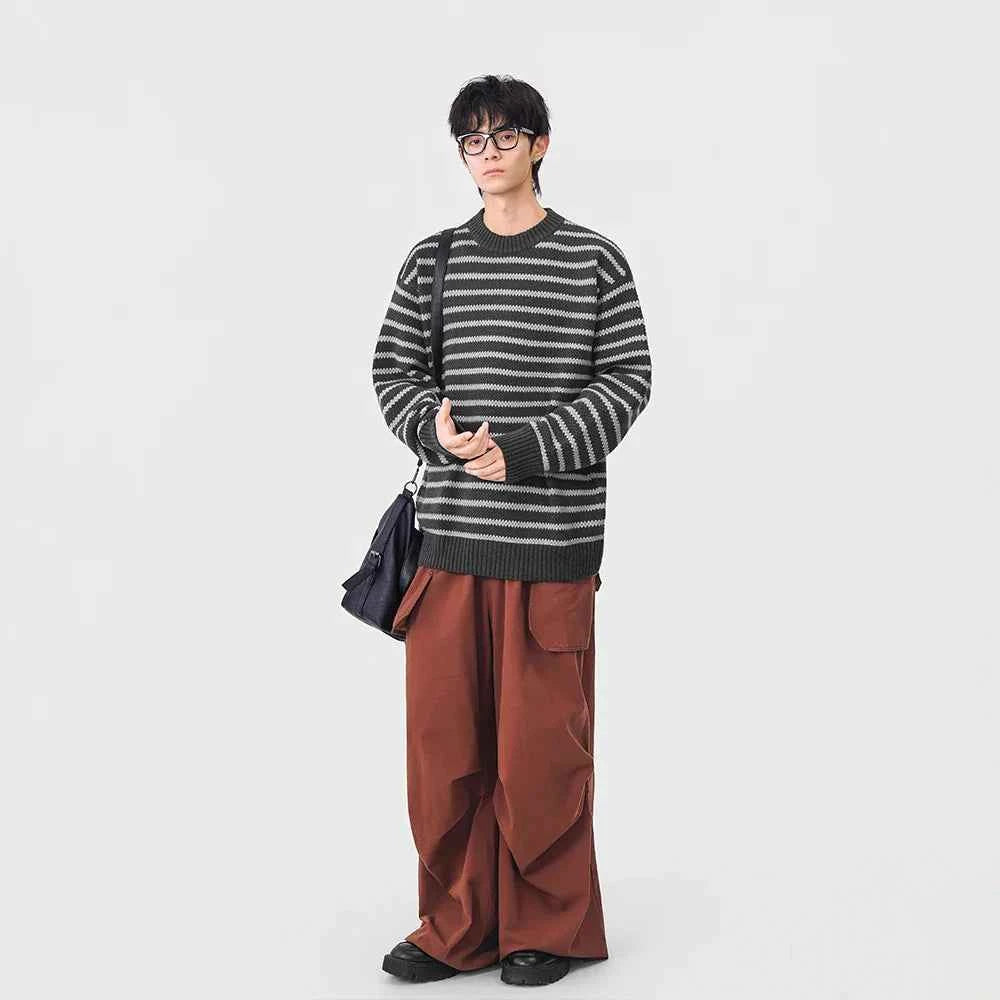 Winter Cool Stripe Knit Crew Neck Sweater