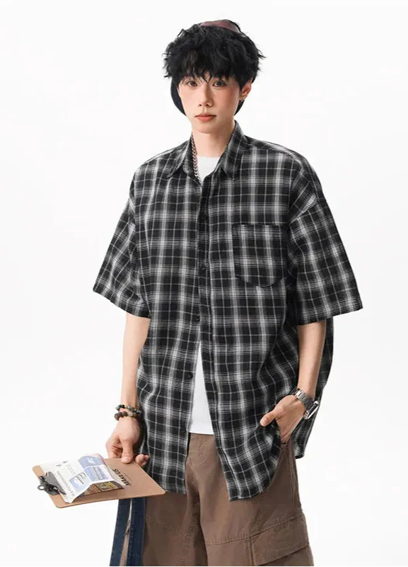 Men's Oversized Plaid Summer Casual Shirt - Luxuryurbanwear