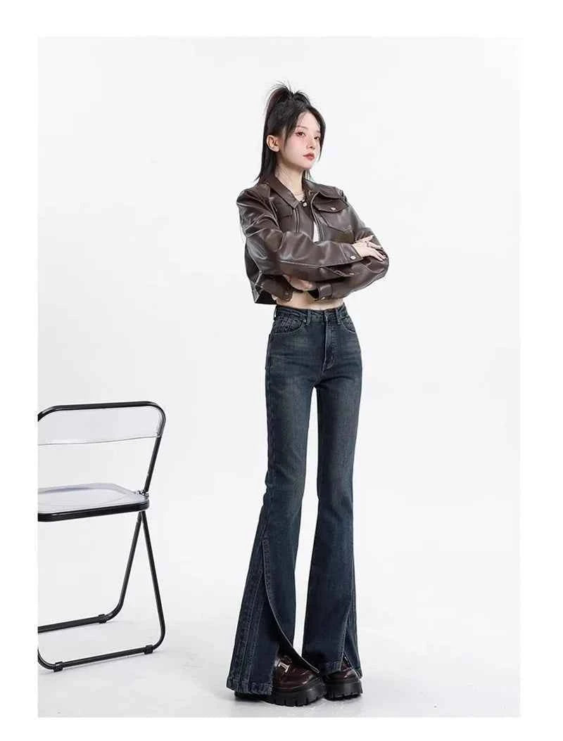 Women Retro High Waisted Flared Jeans