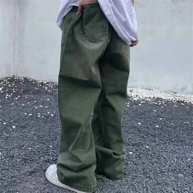 Streetwear Gradient Green Denim High Waist Jeans