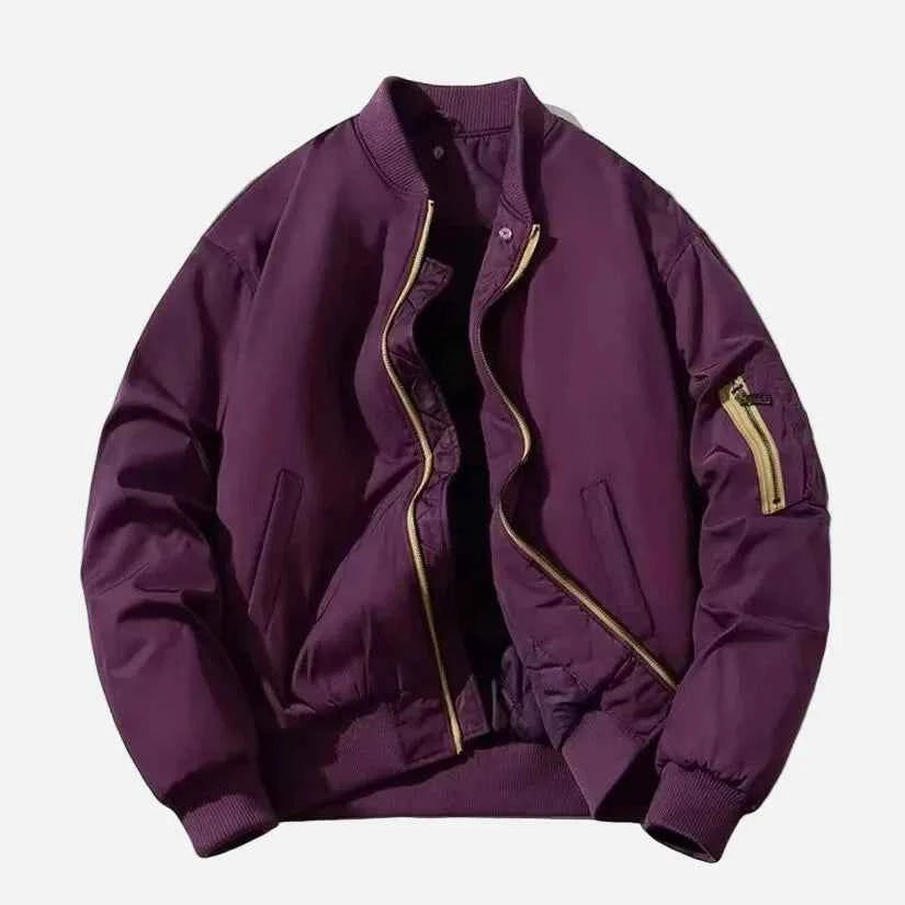 Retro Purple American Style Baseball Puffer Jacket