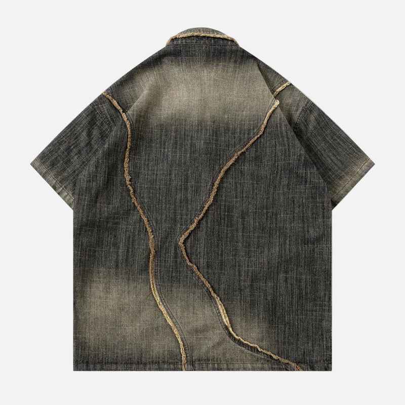 Y2K Washed Patchwork Denim Short Sleeve Shirt