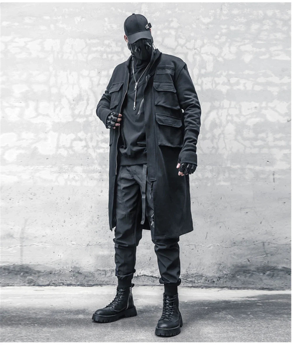 Blackish Gothic Long Trench Multi Pocket Coat