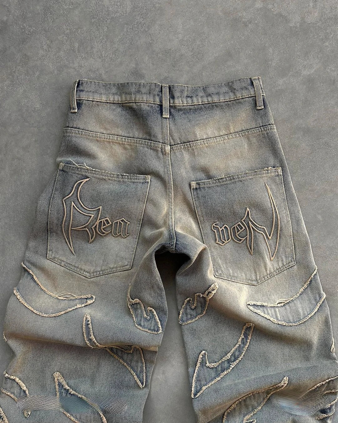 Y2k Retro Raw Edge Patchwork Denim Jeans