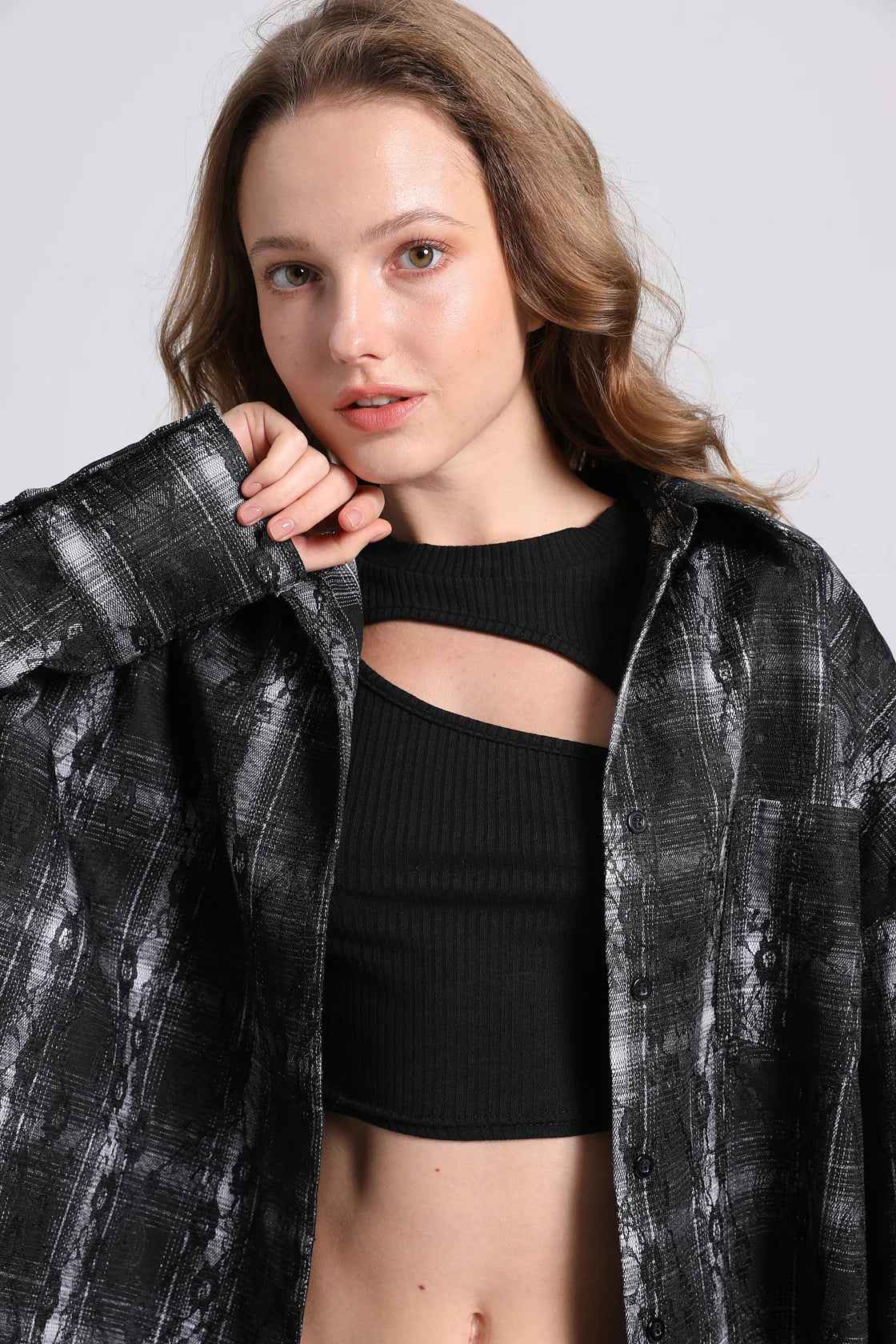 Women Retro Plaid Overshirt Long Sleeve Shirt
